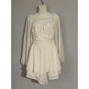 LYANER Womens Cream Puff Sleeve Square Neck Ruffle Dress Size S‎